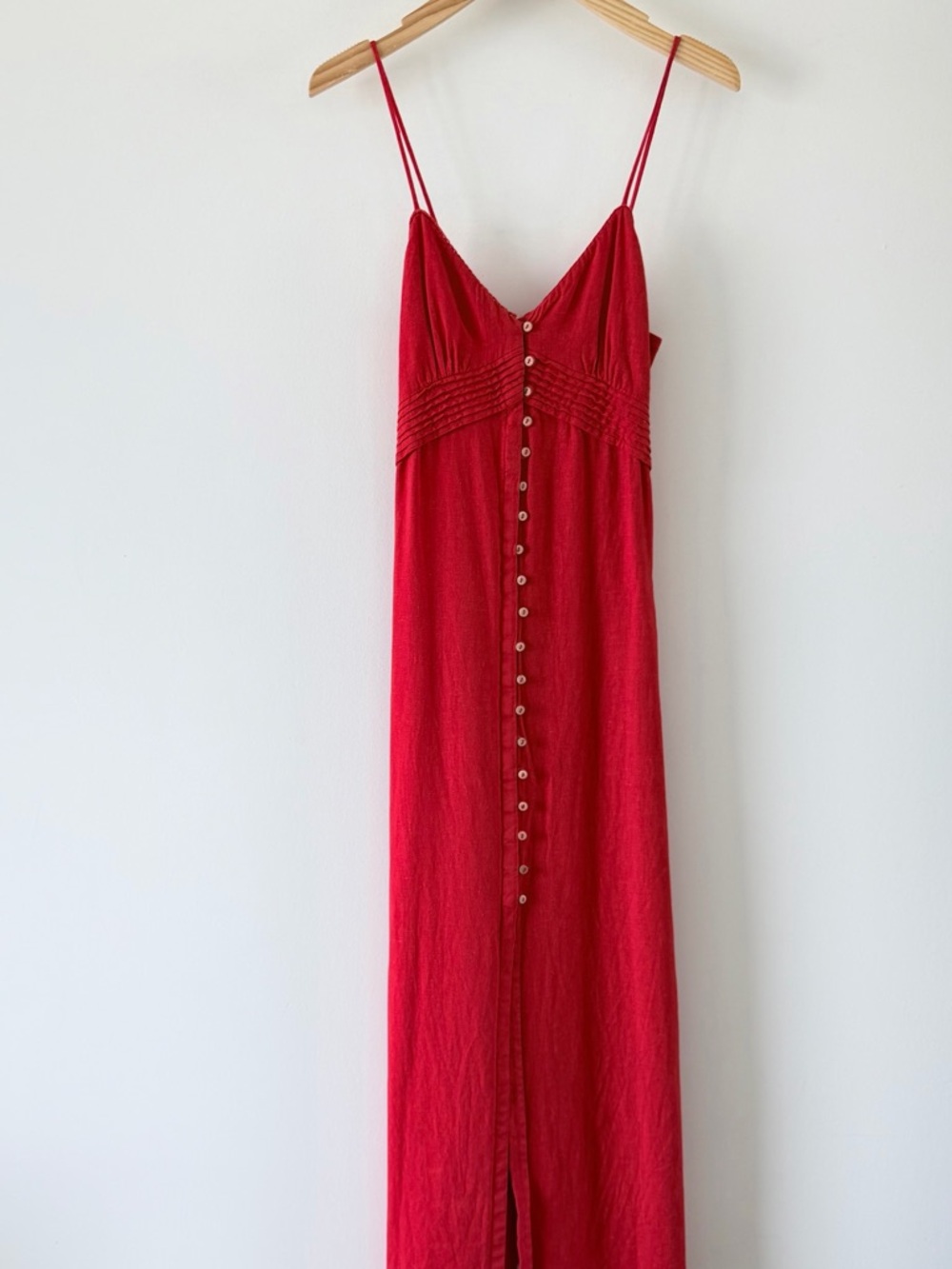 ZARA Red Linen Blend Midi Dress Button Front Slit Strappy Size XS Summer - Picture 2 of 16